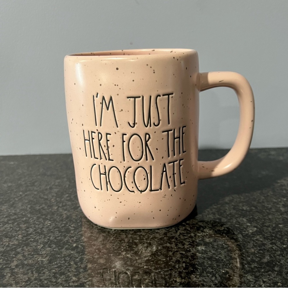 Rae Dunn I’M JUST HERE FOR THE CHOCOLATE pink speckled mug